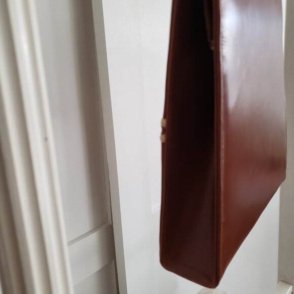 EUC petite stylish leather & vintage style handbag tan with bow - lined - Picture 5 of 9